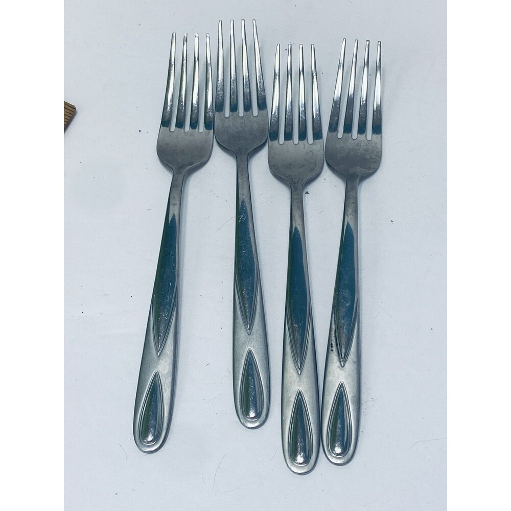 4 Vintage Oneida Gleason stainless steel  Flatware Salad Dessert  Forks 7.5”
